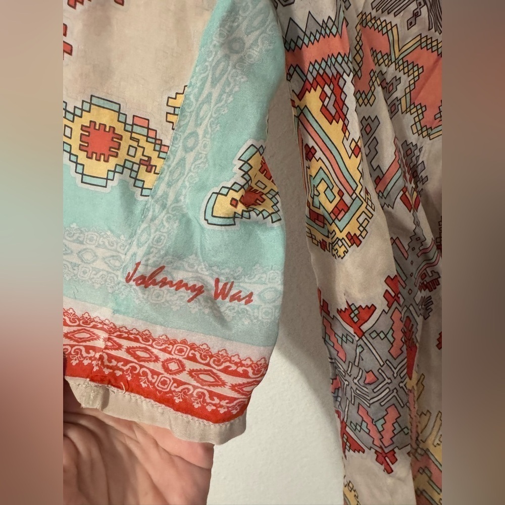 Johnny Was Silk Alamo Floral Indian Print Geometric Tunic Top Flowy Small *Read - Picture 6 of 11
